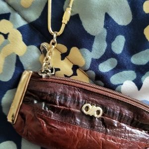 Vintage brown faux leather coin purse keychain